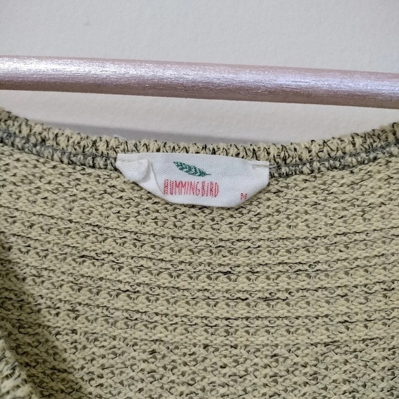 Hummingbird Sz Med Short Sleeves Boho Mix Pattern Tie Waist Top Flutter Sleeves - Picture 4 of 7